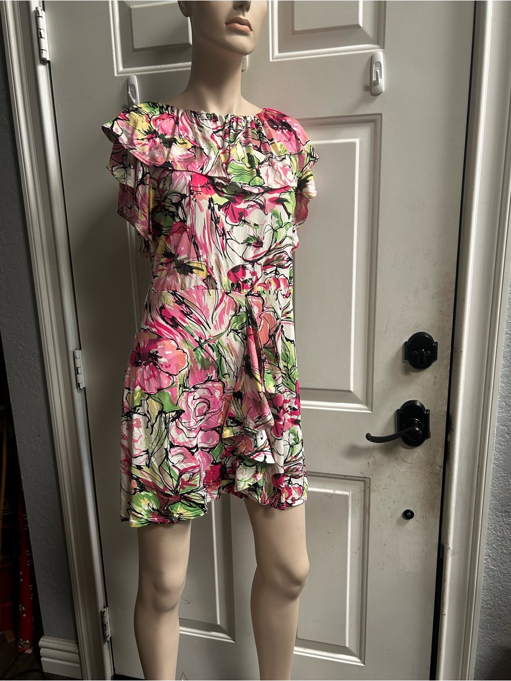 Y2K Baby Phat Floral Ruffle Mini  Dress - Pink & Green Sz M